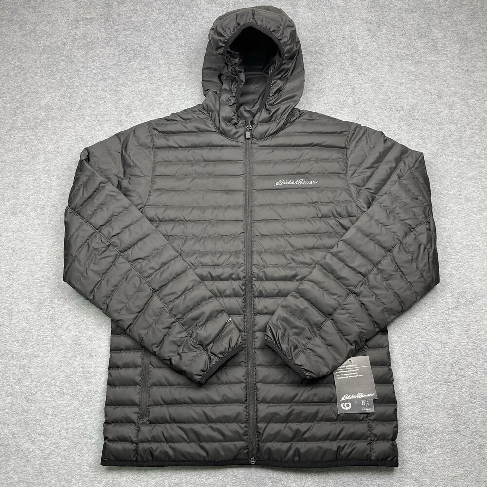 NWT Eddie Bauer Puffer Jacket Mens S Microlight Black 650 Goose Down